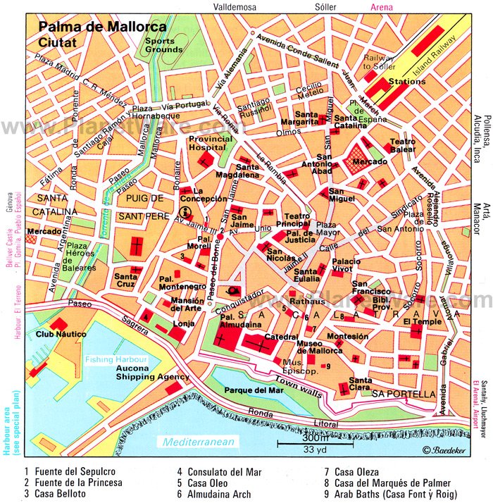 Palma de Mallorca Map - Tourist Attractions