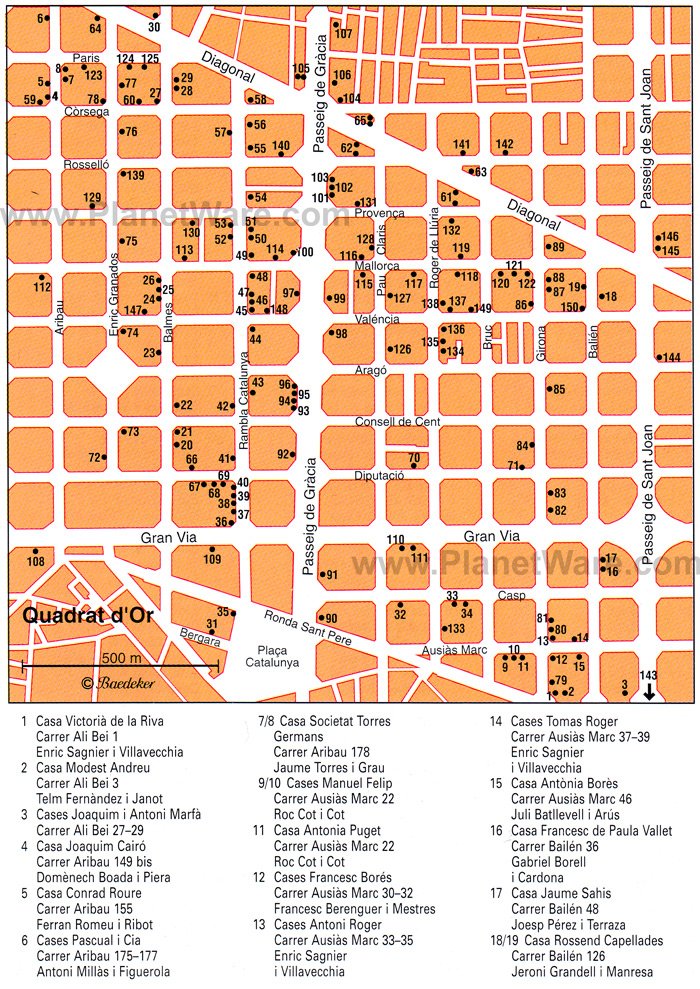 Quadrat d'Or map - Tourist attractions